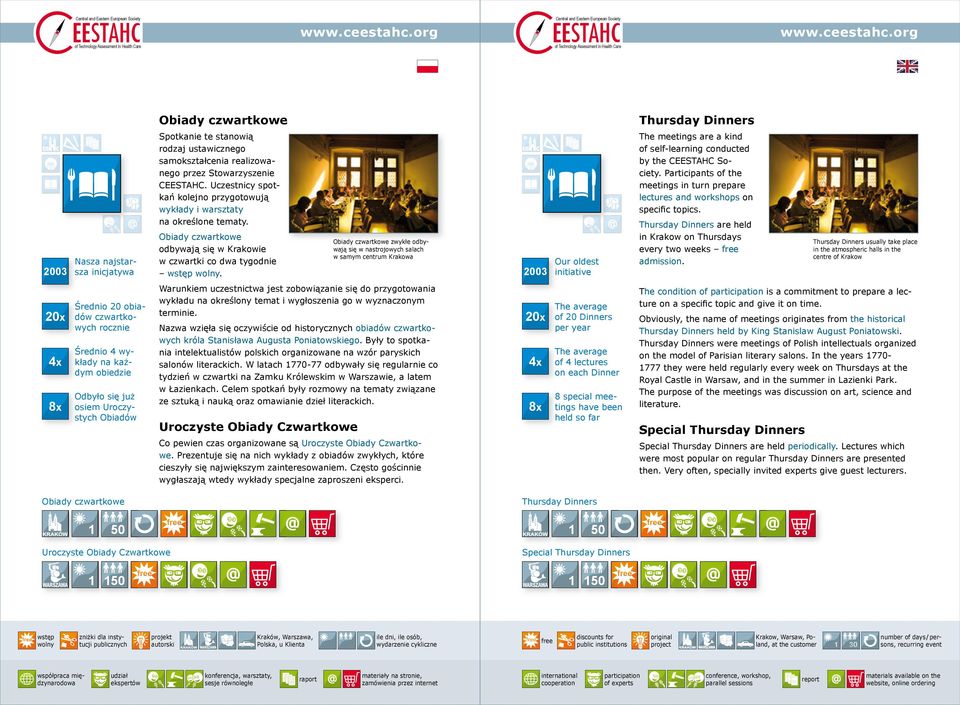 Obiady czwartkowe zwykłe odbywają się w nastrojowych salach w samym centrum Krakowa 2003 Our oldest initiative The meetings are a kind of self-learning conducted by the CEESTAHC Society.