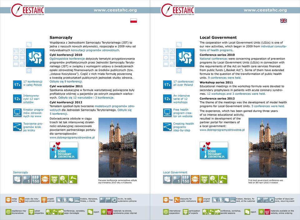 17x 12x 17 konferencji w całej Polsce Intensywny cykl 12 warsztatów Kreator programów zdrowotnych na www Tworzenie programów krok po kroku Cykl konferencji 2010 Ogólnopolskie konferencje dotyczyły