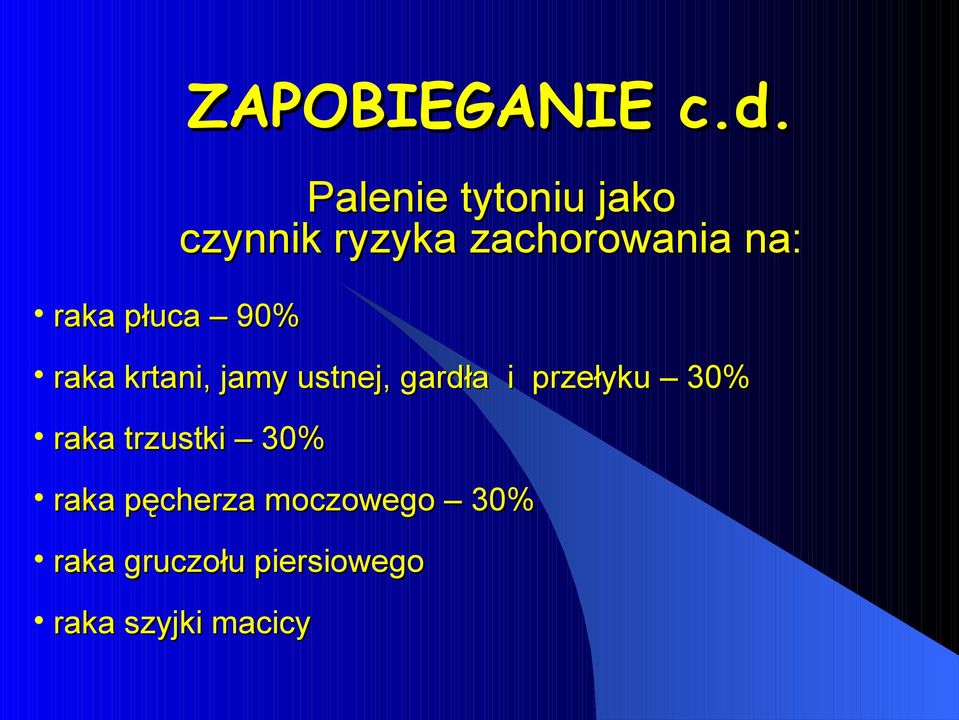 raka krtani, jamy ustnej, gardła i przełyku 30% raka