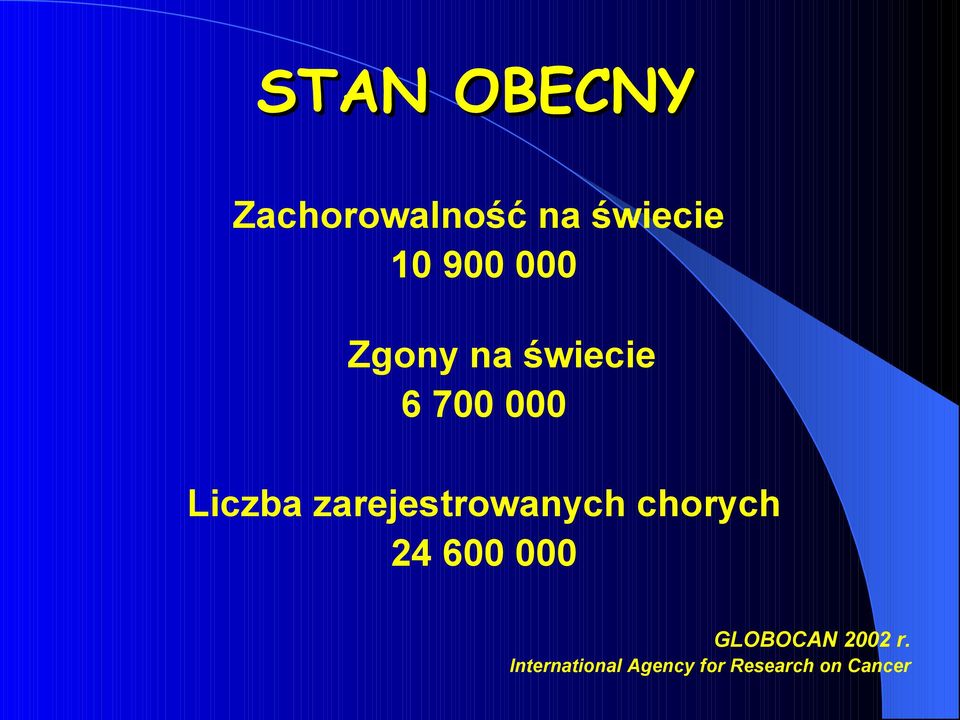 zarejestrowanych chorych 24 600 000 GLOBOCAN