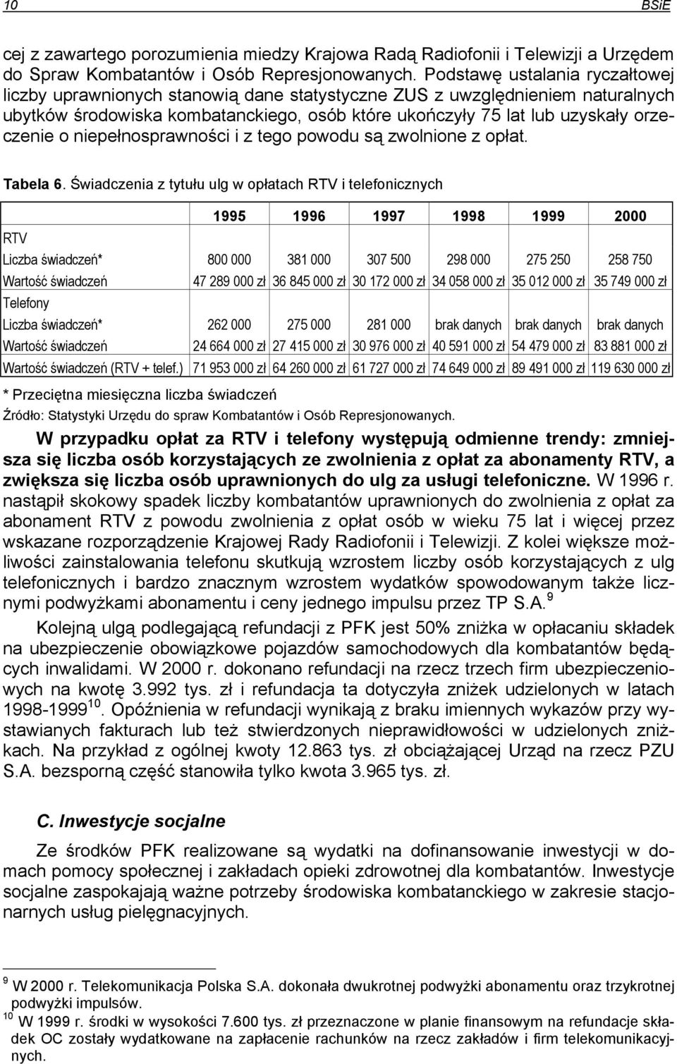 niepełnosprawności i z tego powodu są zwolnione z opłat. Tabela 6.