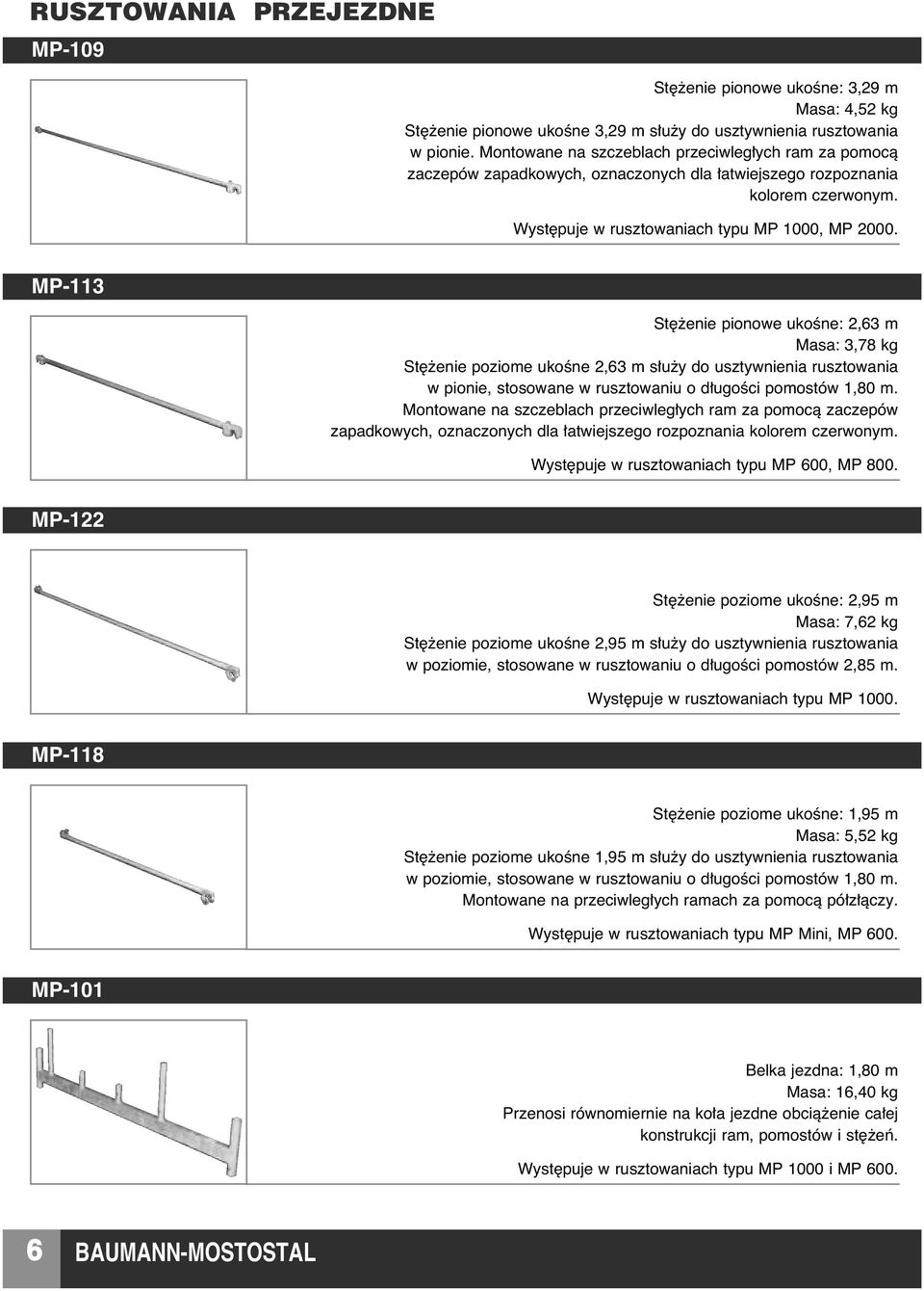 MP-113 St enie pionowe ukoêne: 2,63 m Masa: 3,78 kg St enie poziome ukoêne 2,63 m s u y do usztywnienia rusztowania w pionie, stosowane w rusztowaniu o d ugoêci pomostów 1,80 m.