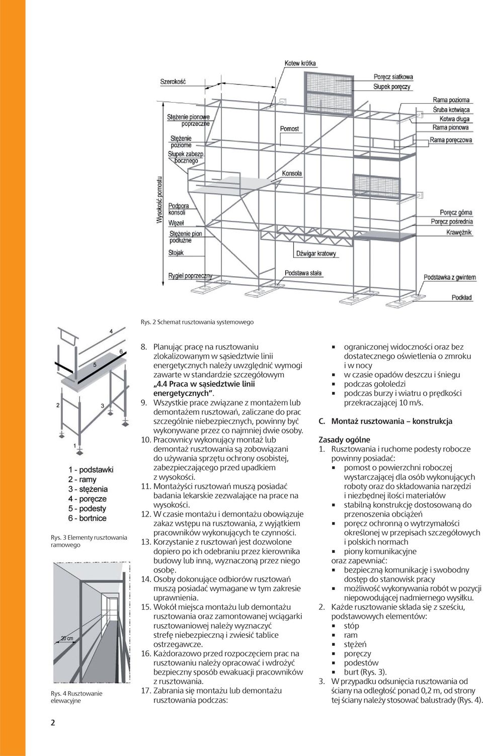 Wszystkie prace związane z montażem lub demontażem rusztowań, zaliczane do prac szczególnie niebezpiecznych, powinny być wykonywane przez co najmniej dwie osoby. 10.