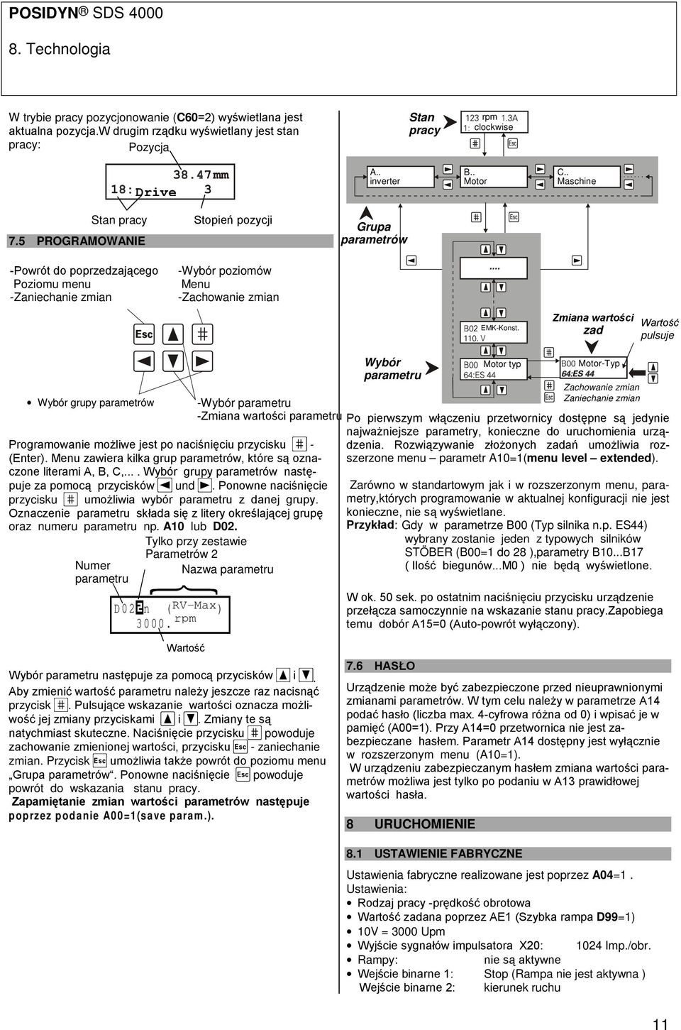 Zmiana wartości zad Wartość pulsuje Wybór grupy parametrów Programowanie możliwe jest po naciśnięciu przycisku - (Enter). Menu zawiera kilka grup parametrów, które są oznaczone literami A, B, C,.