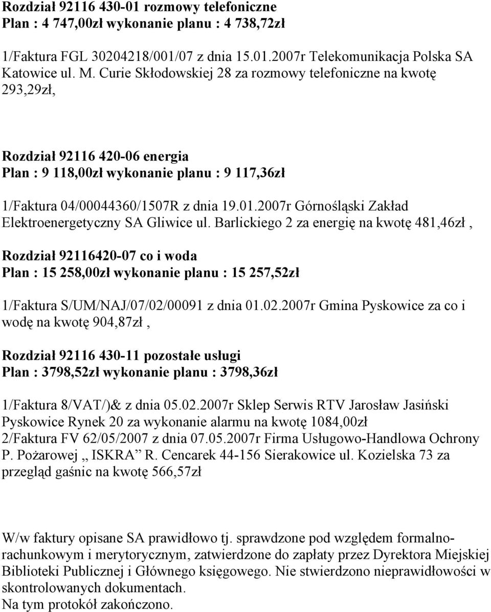 2007r Górnośląski Zakład Elektroenergetyczny SA Gliwice ul.