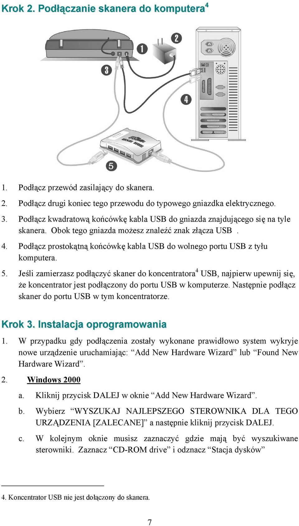 Podłącz prostokątną końcówkę kabla USB do wolnego portu USB z tyłu komputera. 5.