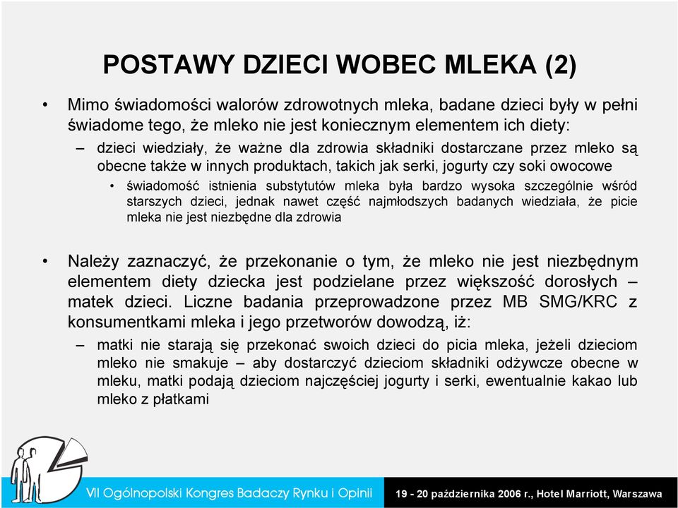 starszych dzieci, jednak nawet część najmłodszych badanych wiedziała, że picie mleka nie jest niezbędne dla zdrowia Należy zaznaczyć, że przekonanie o tym, że mleko nie jest niezbędnym elementem