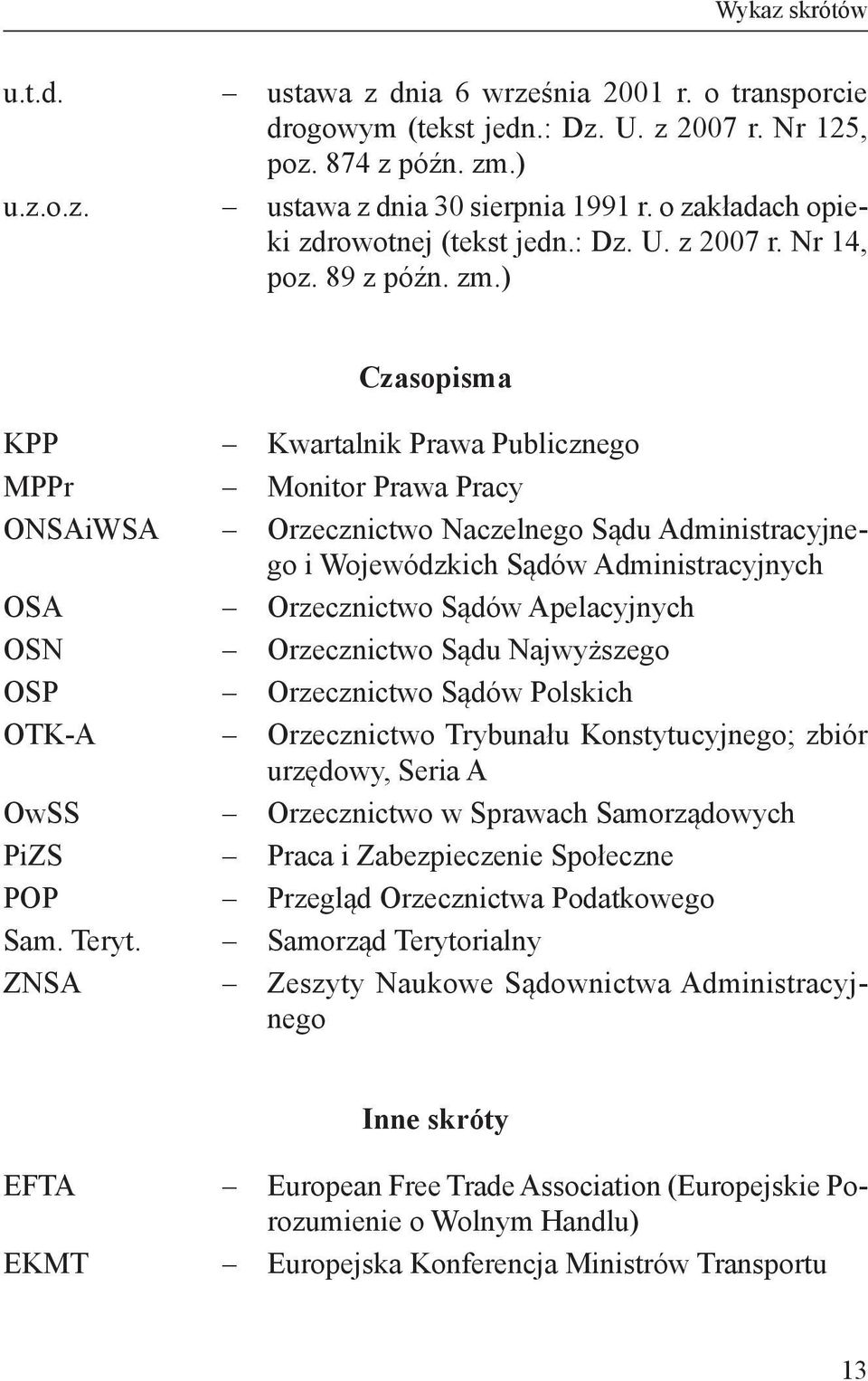 ZNSA Kwartalnik Prawa Publicznego Monitor Prawa Pracy Orzecznictwo Naczelnego Sądu Administracyjnego i Wojewódzkich Sądów Administracyjnych Orzecznictwo Sądów Apelacyjnych Orzecznictwo Sądu