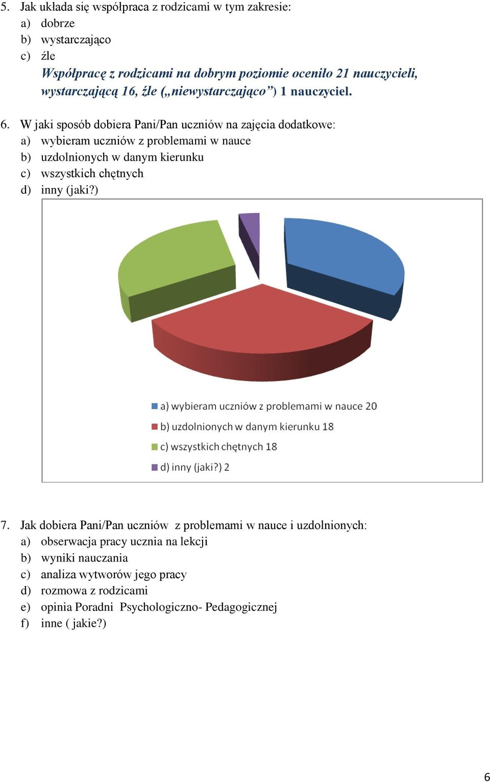 W jaki sposób dobiera Pani/Pan uczniów na zajęcia dodatkowe: a) wybieram uczniów z problemami w nauce b) uzdolnionych w danym kierunku c) wszystkich chętnych