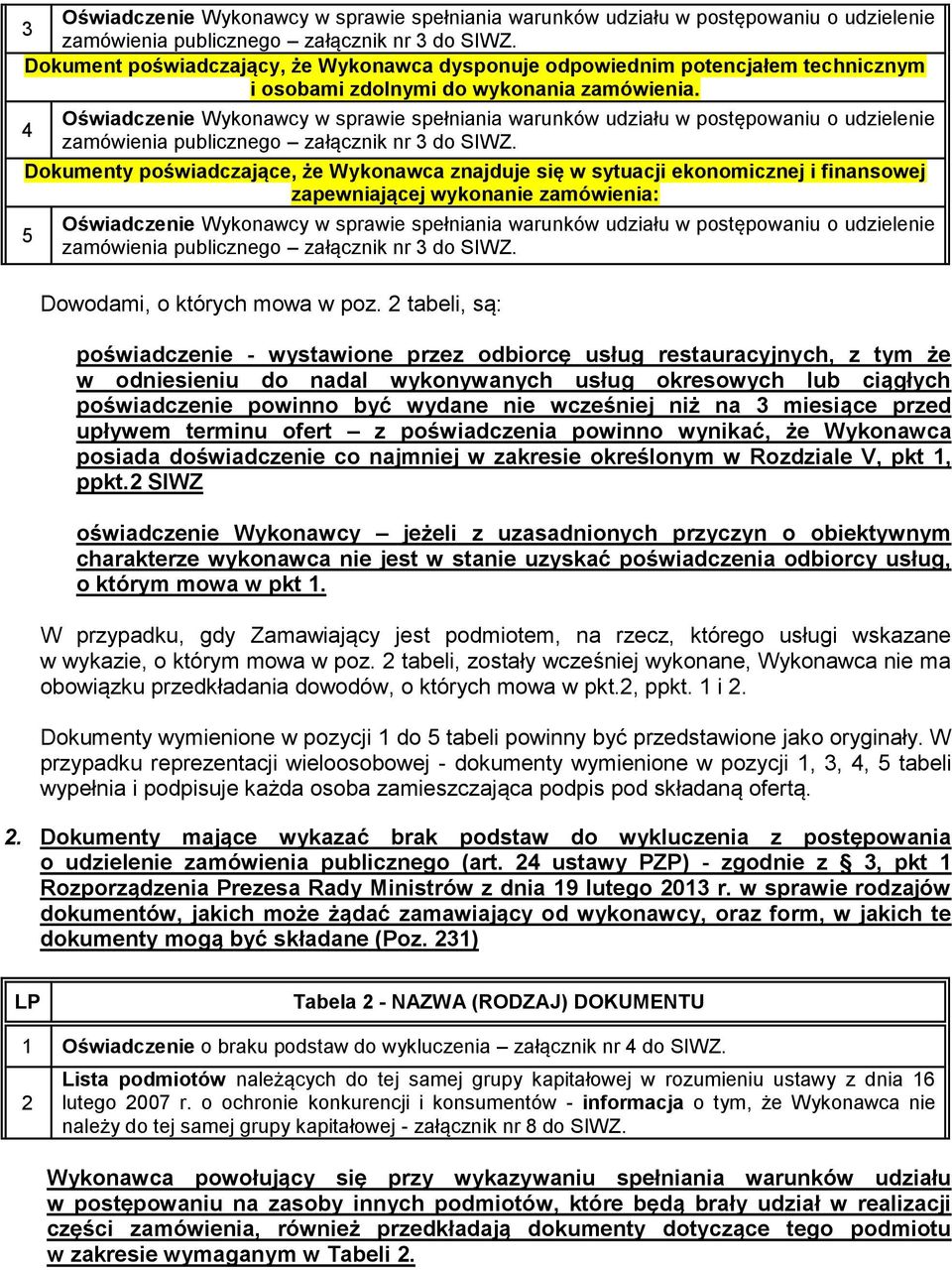 4 Oświadczenie Wykonawcy w sprawie spełniania warunków udziału w postępowaniu o udzielenie zamówienia publicznego załącznik nr 3 do SIWZ.