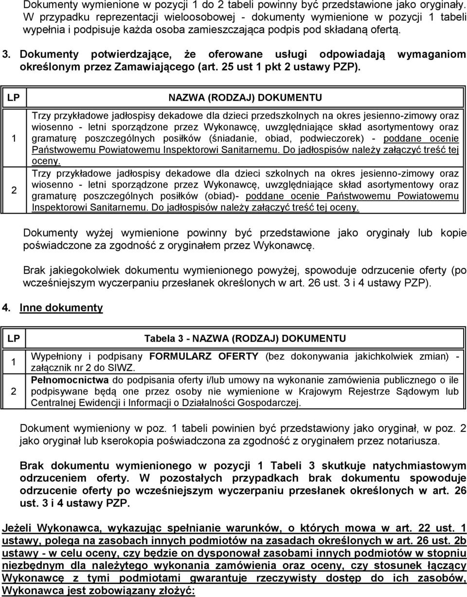 Dokumenty potwierdzające, że oferowane usługi odpowiadają wymaganiom określonym przez Zamawiającego (art. 25 ust 1 pkt 2 ustawy PZP).
