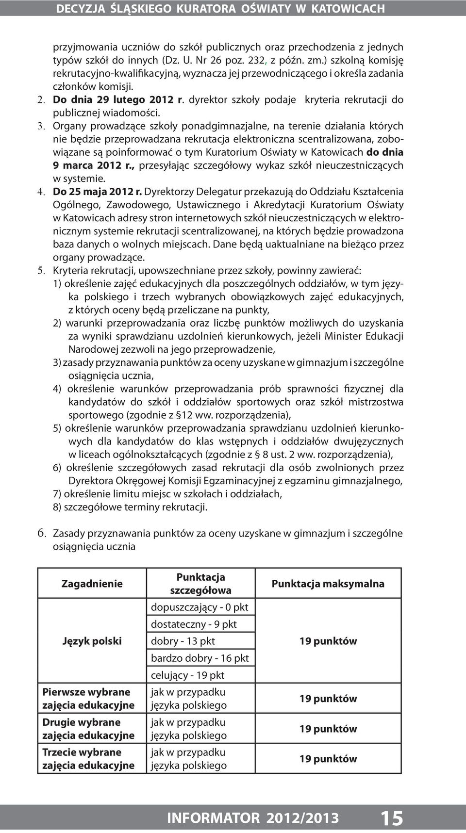 dyrektor szkoły podaje kryteria rekrutacji do publicznej wiadomości. 3.