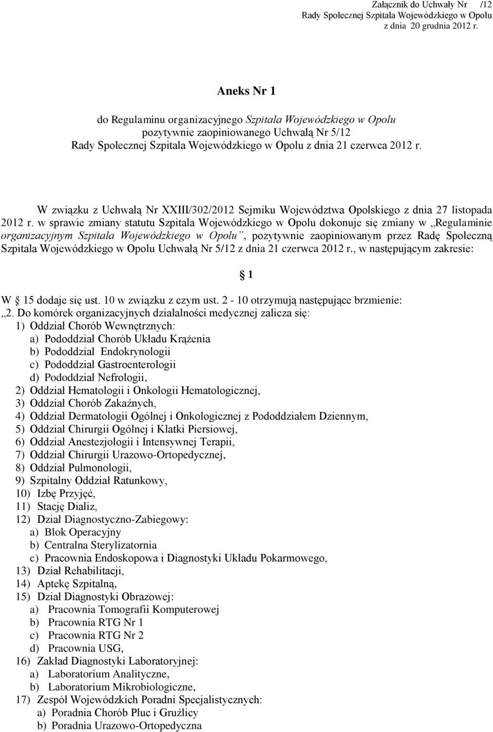 W związku z Uchwałą Nr XXIII/302/2012 Sejmiku Województwa Opolskiego z dnia 27 listopada 2012 r.