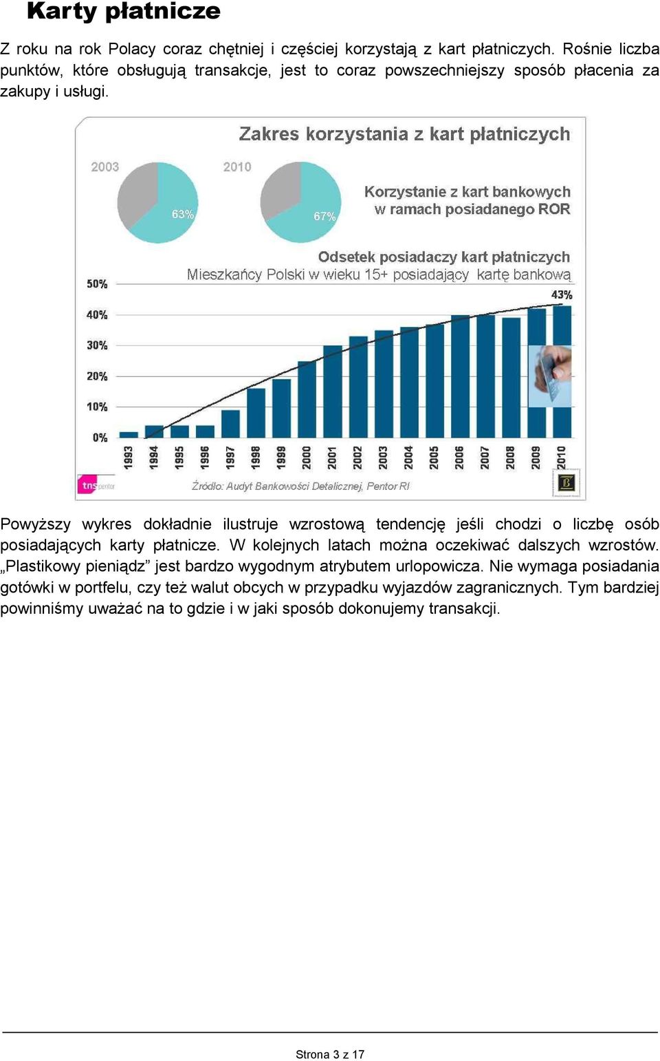 Powyższy wykres dokładnie ilustruje wzrostową tendencję jeśli chodzi o liczbę osób posiadających karty płatnicze.