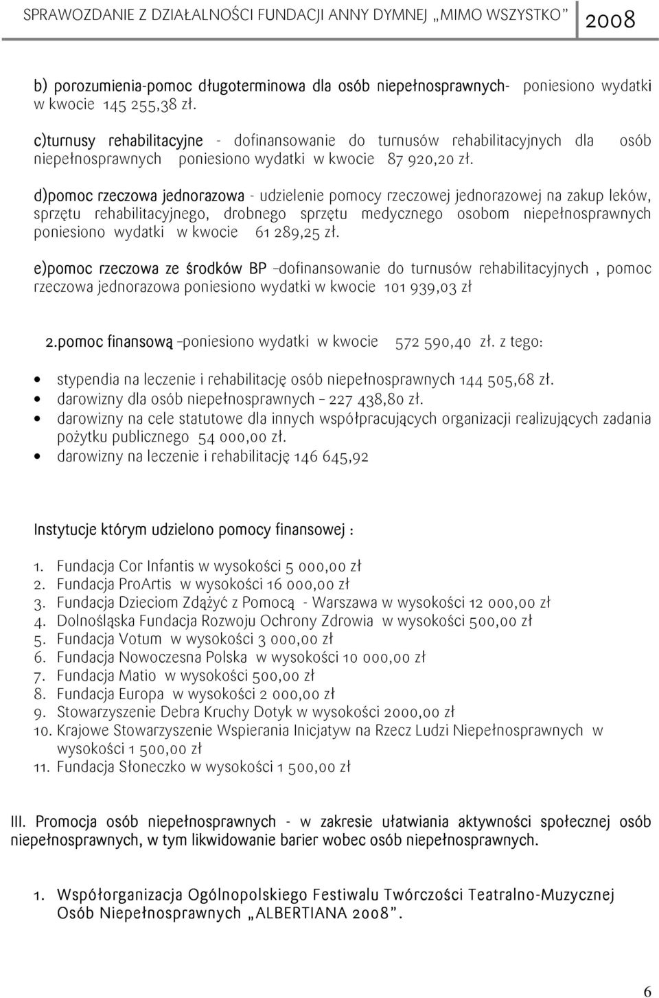 osób d)pomoc rzeczowa jednorazowa - udzielenie pomocy rzeczowej jednorazowej na zakup leków, sprzętu rehabilitacyjnego, drobnego sprzętu medycznego osobom niepełnosprawnych poniesiono wydatki w