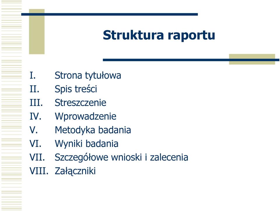 Wprowadzenie V. Metodyka badania VI.