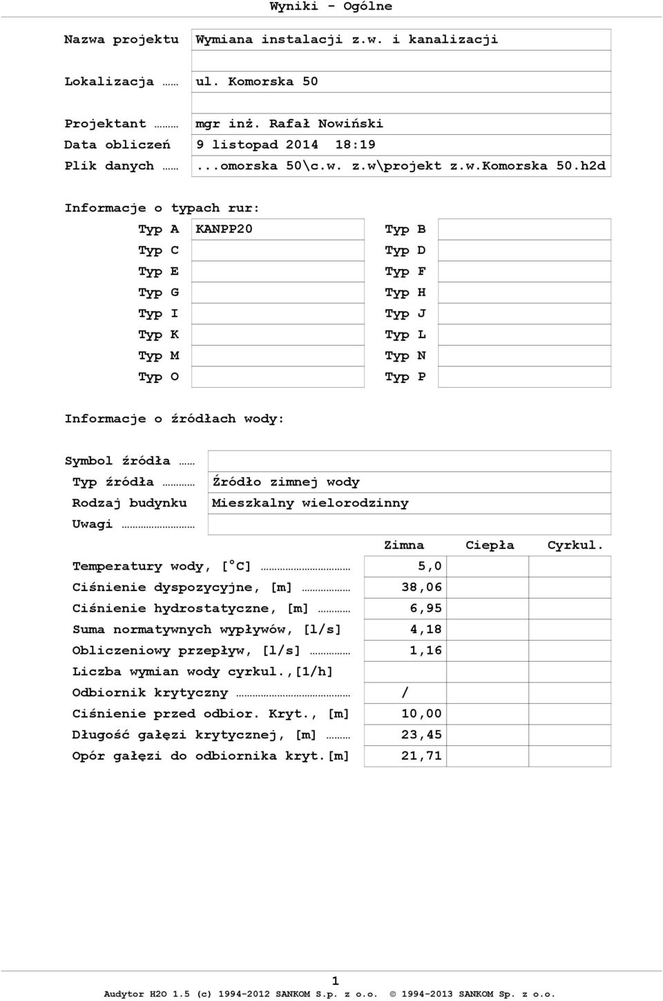 h2d Informacje o typach rur: Typ A KANPP20 Typ C Typ E Typ G Typ I Typ K Typ M Typ O Typ B Typ D Typ F Typ H Typ J Typ L Typ N Typ P Informacje o źródłach wody: Symbol źródła Typ źródła Źródło zimnej