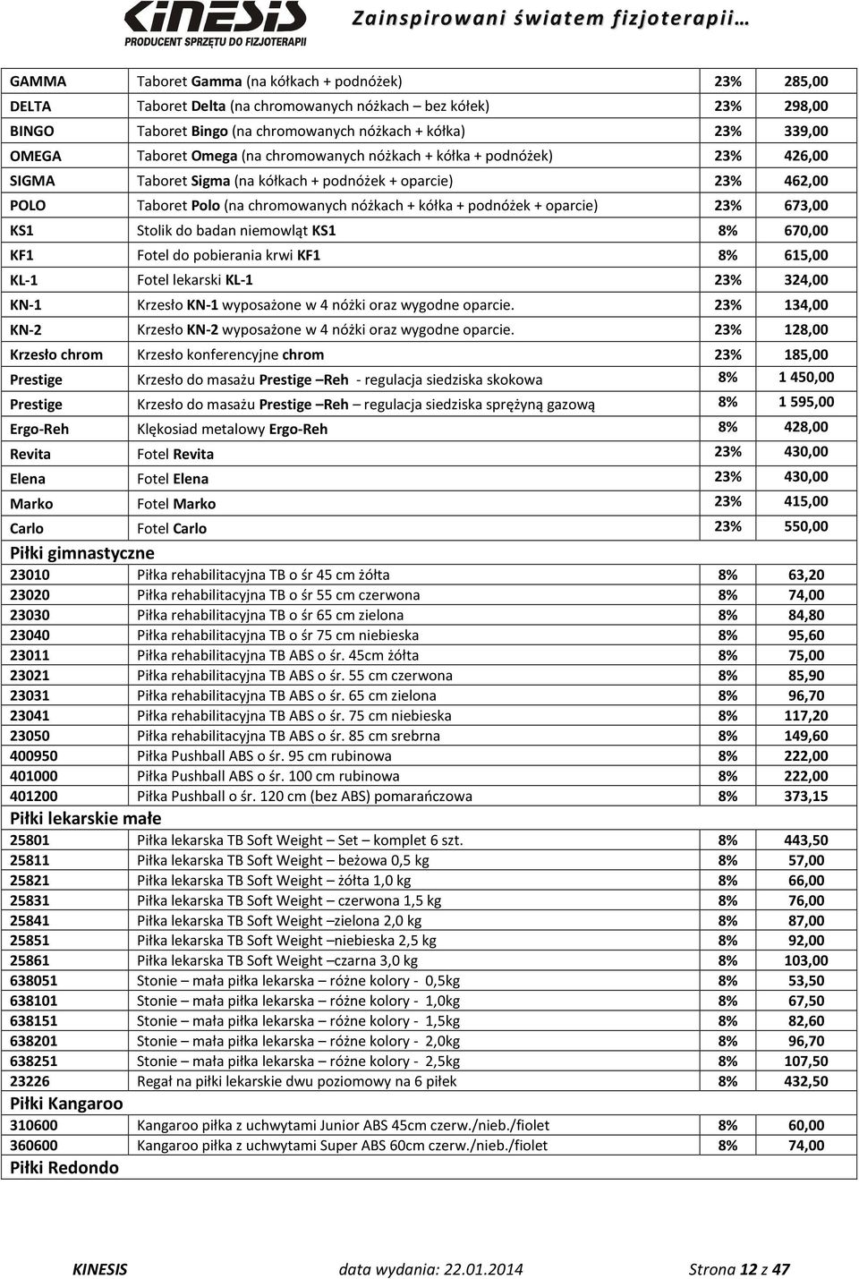 oparcie) 23% 673,00 KS1 Stolik do badan niemowląt KS1 8% 670,00 KF1 Fotel do pobierania krwi KF1 8% 615,00 KL-1 Fotel lekarski KL-1 23% 324,00 KN-1 Krzesło KN-1 wyposażone w 4 nóżki oraz wygodne