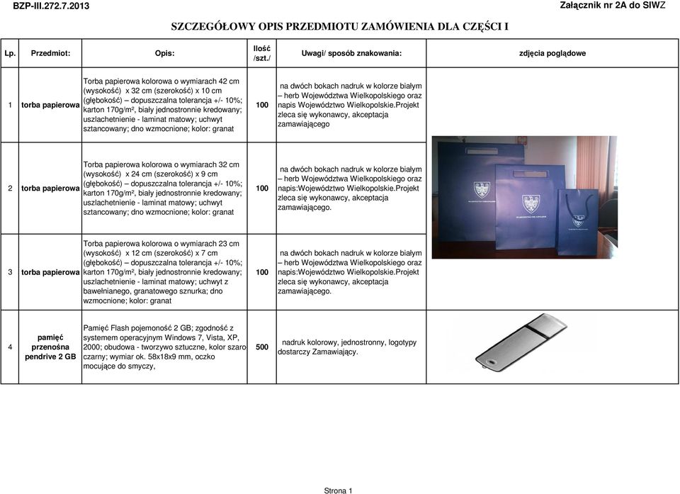 dno wzmocnione; kolor: granat napis Województwo Wielkopolskie.