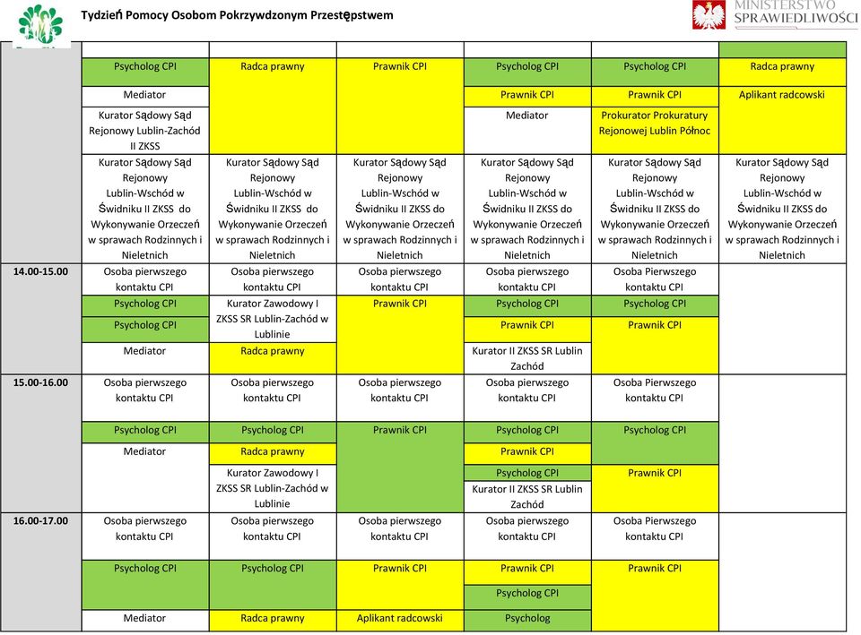 Lublin-Zachód w Lublinie Mediator Kurator II ZKSS SR Lublin Zachód w Mediator 16.00-17.