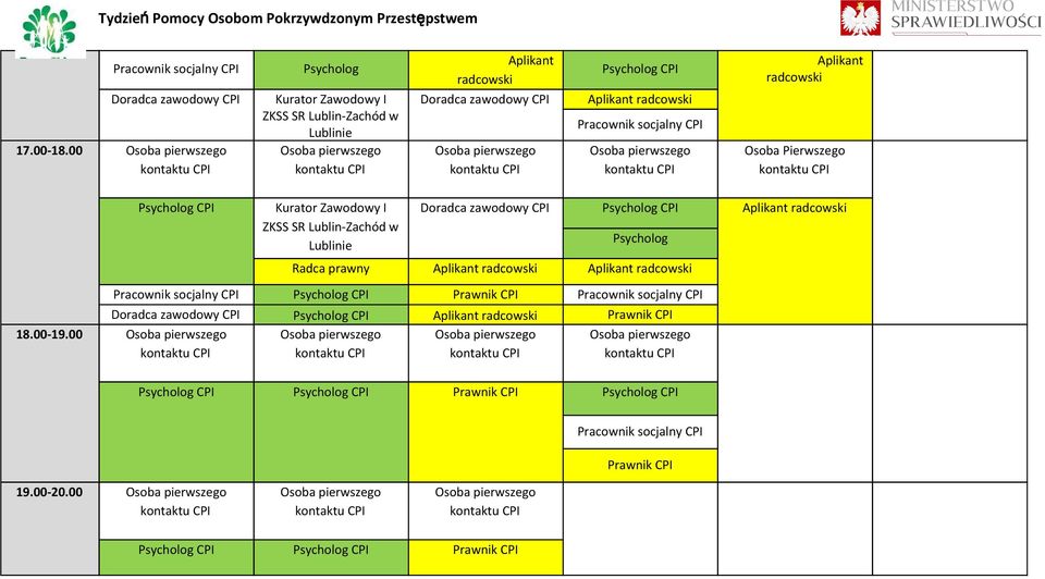 radcowski Pracownik socjalny CPI Aplikant radcowski Kurator Zawodowy I ZKSS SR Lublin-Zachód w Lublinie Doradca zawodowy