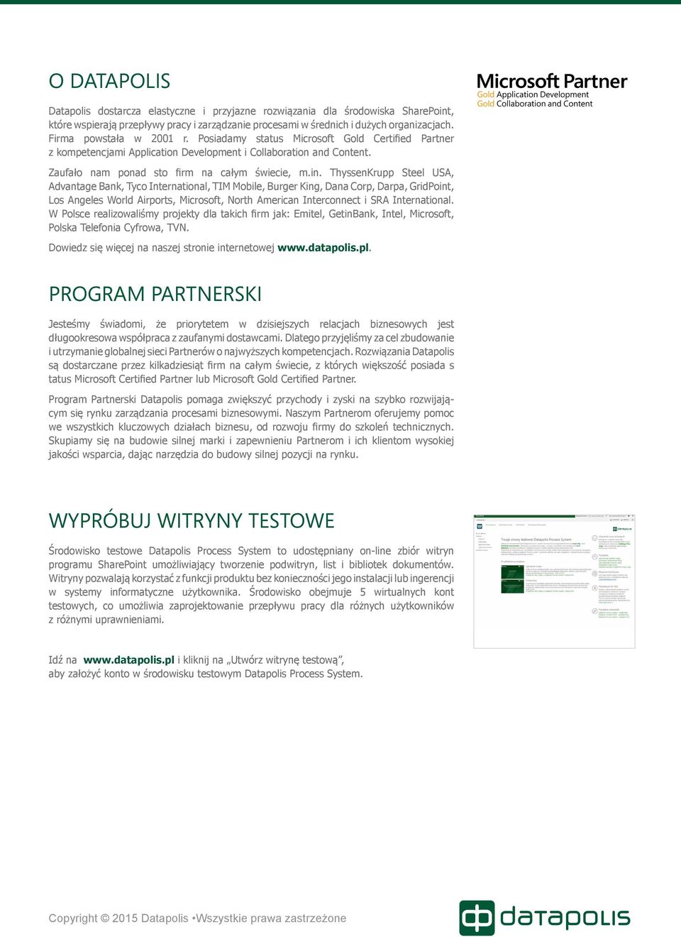 ThyssenKrupp Steel USA, Advantage Bank, Tyco International, TIM Mobile, Burger King, Dana Corp, Darpa, GridPoint, Los Angeles World Airports, Microsoft, North American Interconnect i SRA