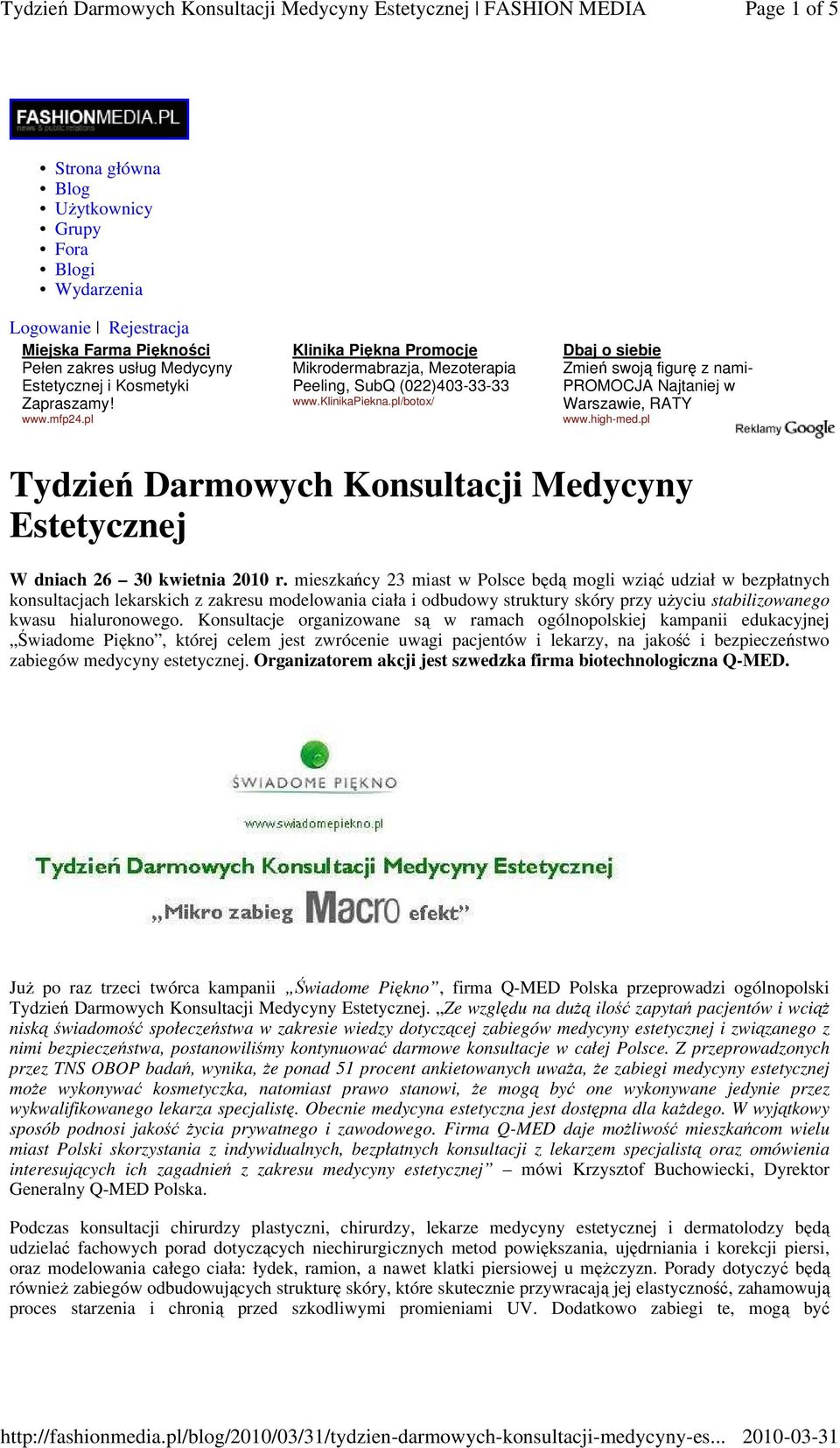 high-med.pl Tydzień Darmowych Konsultacji Medycyny Estetycznej W dniach 26 30 kwietnia 2010 r.