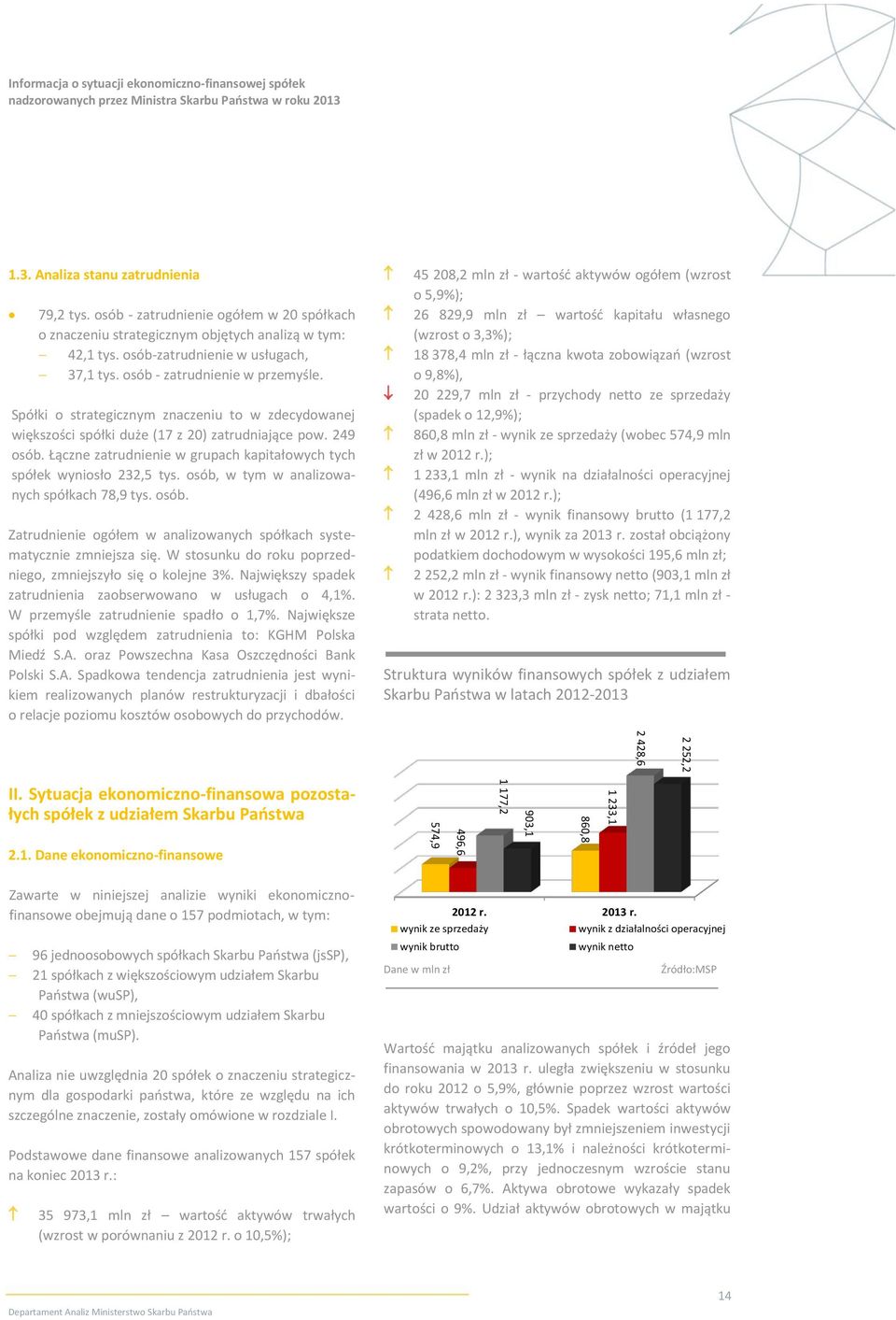 Łączne zatrudnienie w grupach kapitałowych tych spółek wyniosło 232,5 tys. osób, w tym w analizowanych spółkach 78,9 tys. osób. Zatrudnienie ogółem w analizowanych spółkach systematycznie zmniejsza się.