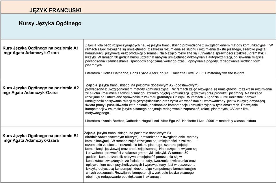 Na bieżąco rozwijane są i utrwalane sprawności z zakresu gramatyki i leksyki.