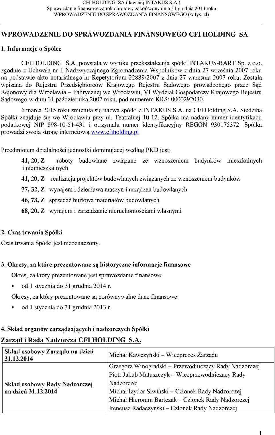 Została wpisana do Rejestru Przedsiębiorców Krajowego Rejestru Sądowego prowadzonego przez Sąd Rejonowy dla Wrocławia Fabrycznej we Wrocławiu, VI Wydział Gospodarczy Krajowego Rejestru Sądowego w