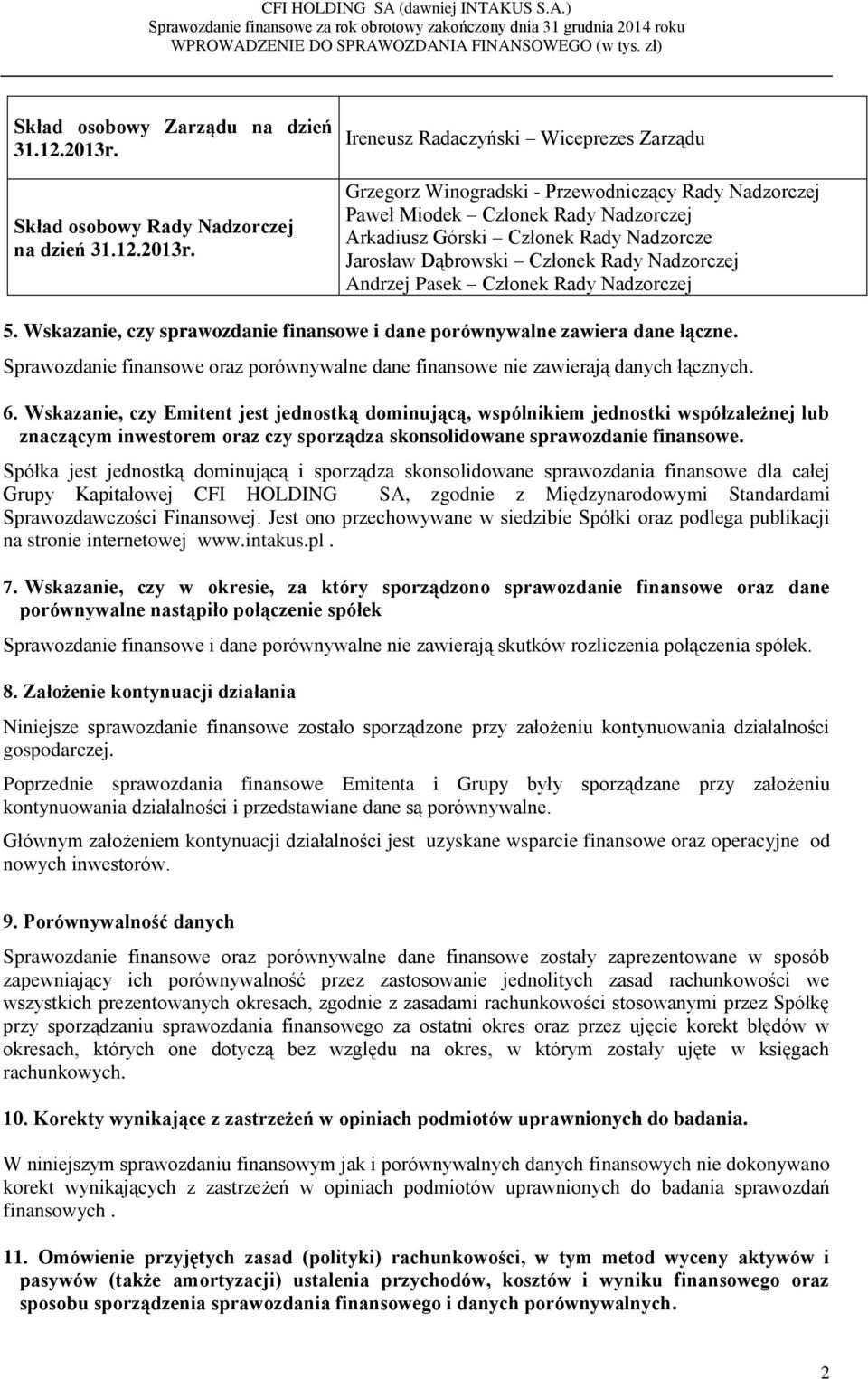 Ireneusz Radaczyński Wiceprezes Zarządu Grzegorz Winogradski - Przewodniczący Rady Nadzorczej Paweł Miodek Członek Rady Nadzorczej Arkadiusz Górski Członek Rady Nadzorcze Jarosław Dąbrowski Członek