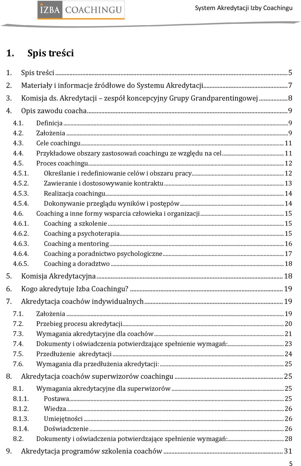 .. 12 4.5.2. Zawieranie i dostosowywanie kontraktu... 13 4.5.3. Realizacja coachingu... 14 4.5.4. Dokonywanie przeglądu wyników i postępów... 14 4.6.