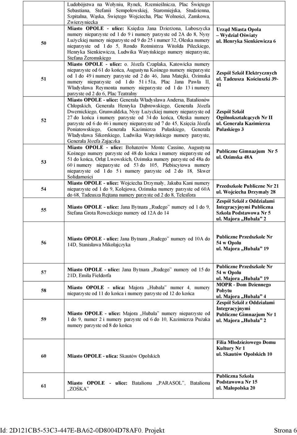Oleska numery nieparzyste od 1 do 5, Rondo Rotmistrza Witolda Pileckiego, Henryka Sienkiewicza, Ludwika Waryńskiego numery nieparzyste, Stefana Żeromskiego Miasto OPOLE - ulice: o.