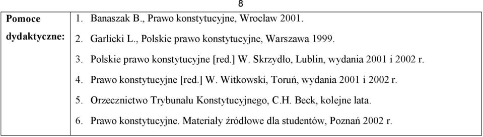 Skrzydło, Lublin, wydania 2001 i 2002 r. 4. Prawo konstytucyjne [red.] W.