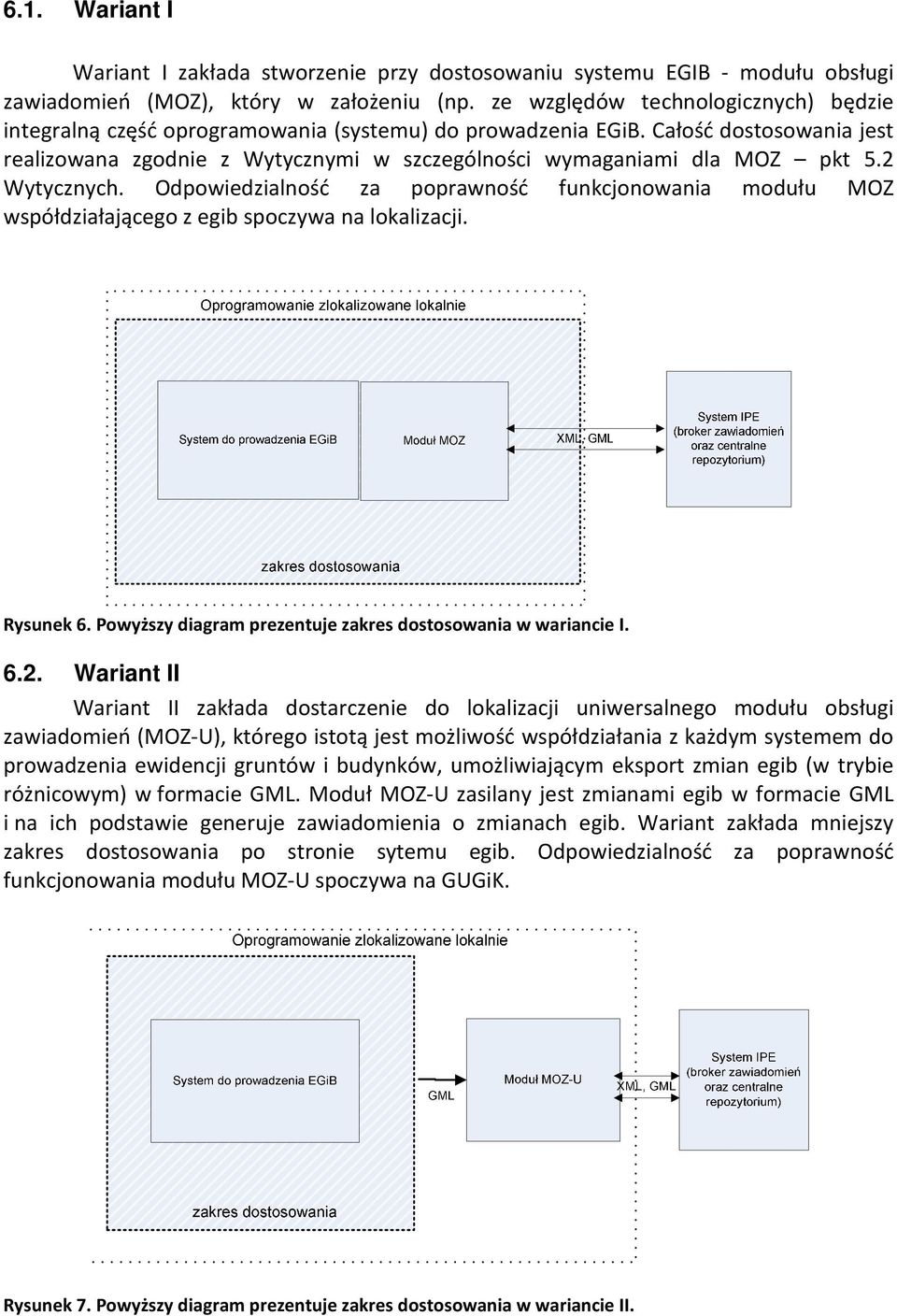 2 Wytycznych. Odpowiedzialność za poprawność funkcjonowania modułu MOZ współdziałającego z egib spoczywa na lokalizacji. Rysunek 6. Powyższy diagram prezentuje zakres dostosowania w wariancie I. 6.2.