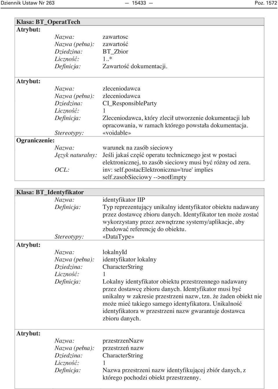 Stereotypy: «voidable» Ograniczenie: Nazwa: warunek na zasób sieciowy J zyk naturalny: Je li jaka cz operatu technicznego jest w postaci elektronicznej, to zasób sieciowy musi by ró ny od zera.