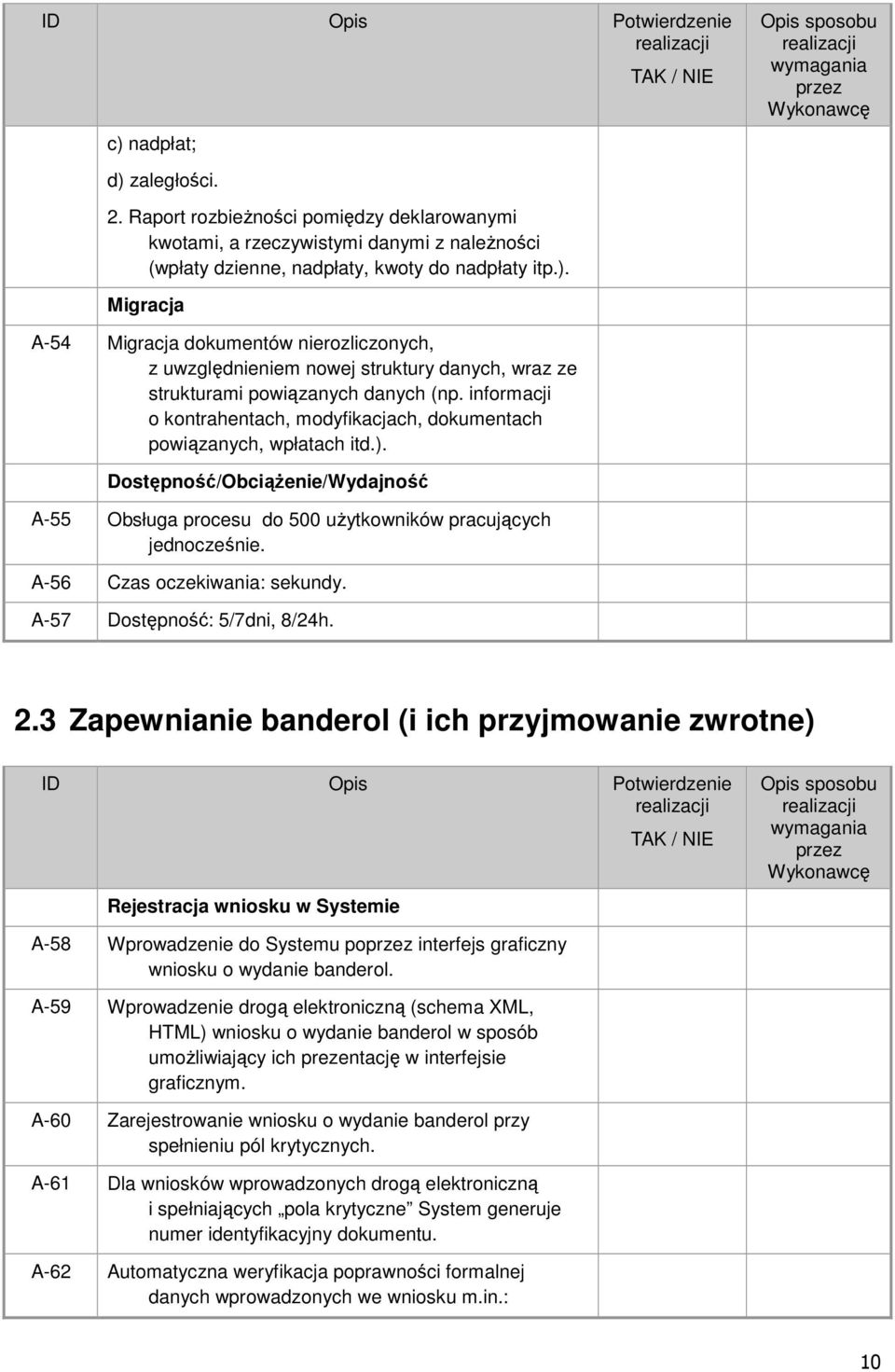 A-56 Czas oczekiwania: sekundy. A-57 Dostępność: 5/7dni, 8/24h. 2.