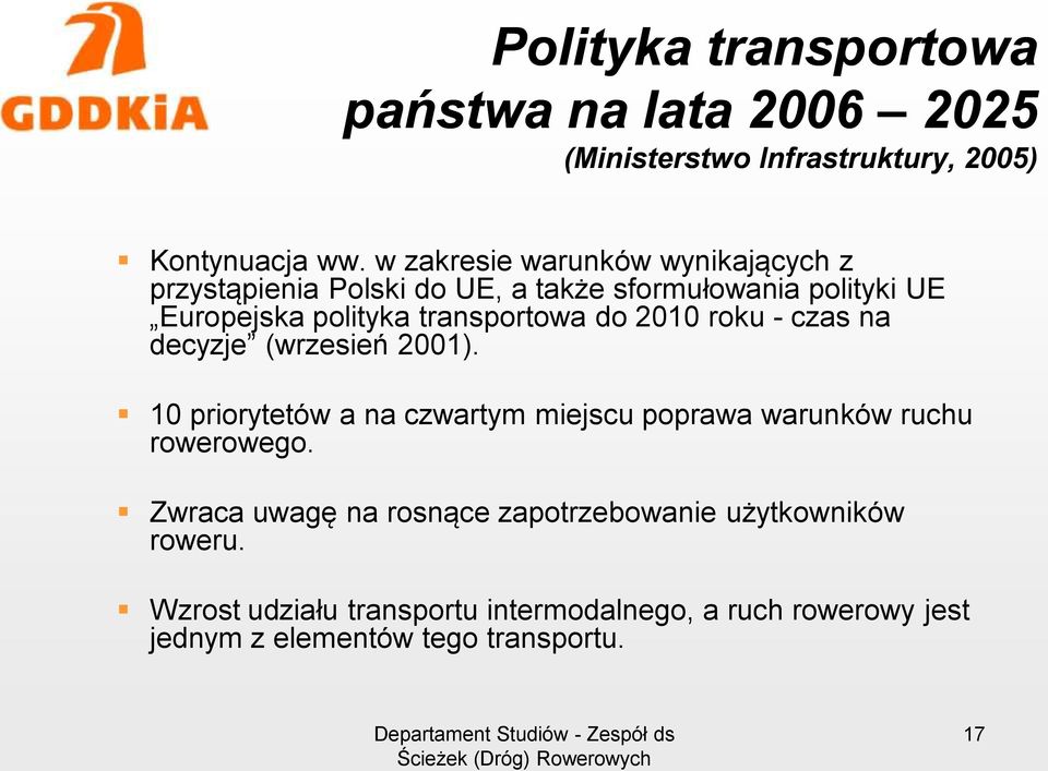 transportowa do 2010 roku - czas na decyzje (wrzesień 2001).