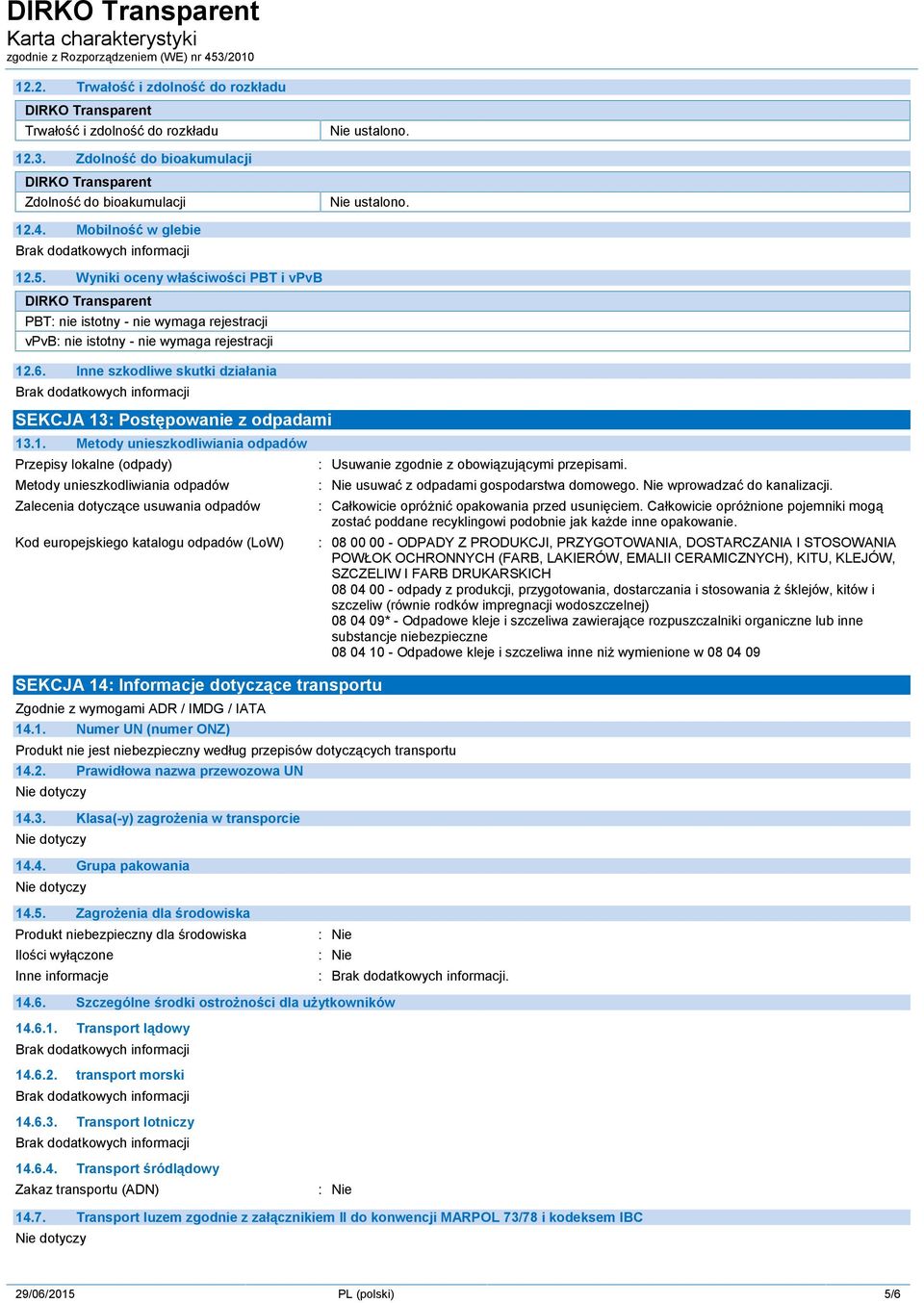 Inne szkodliwe skutki działania SEKCJA 13