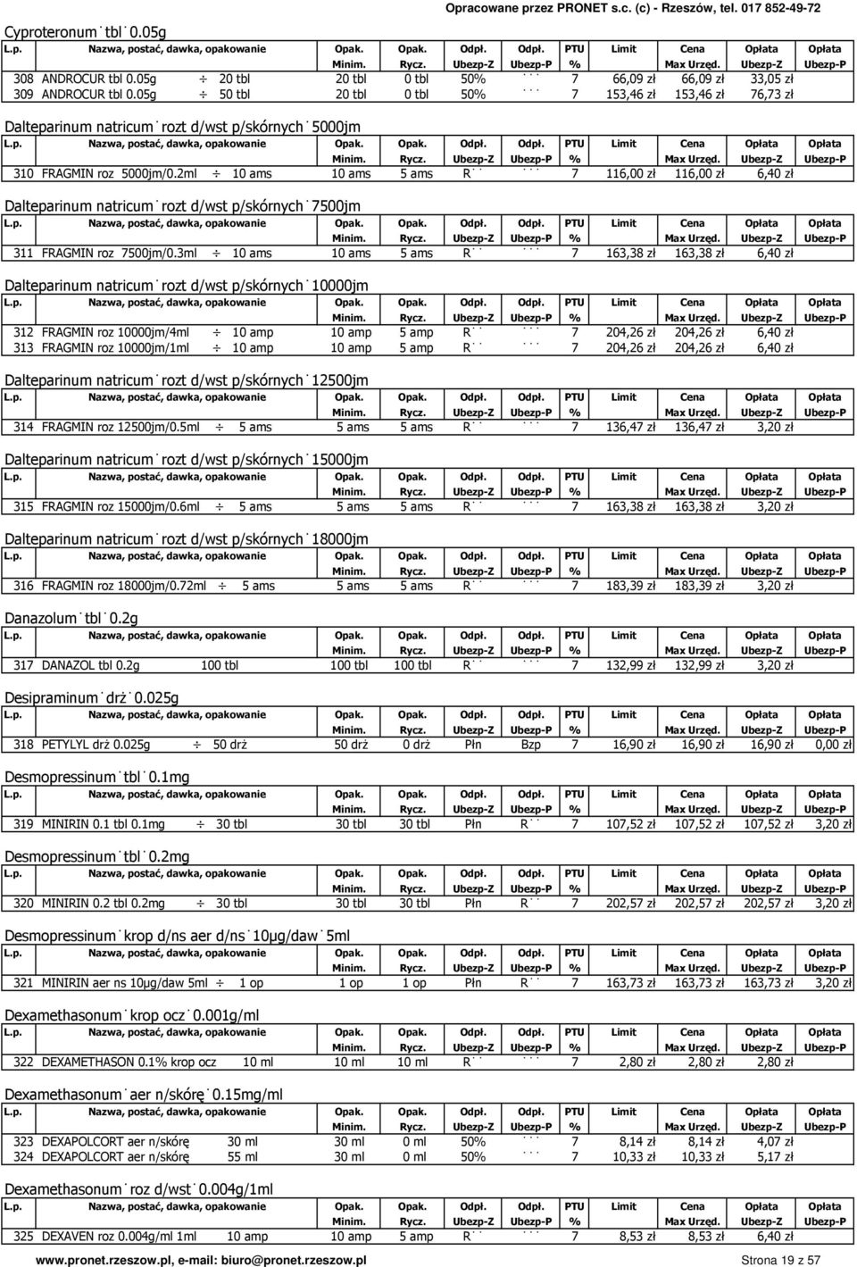 2ml 10 ams 10 ams 5 ams R 7 116,00 zł 116,00 zł 6,40 zł Dalteparinum natricum rozt d/wst p/skórnych 7500jm 311 FRAGMIN roz 7500jm/0.