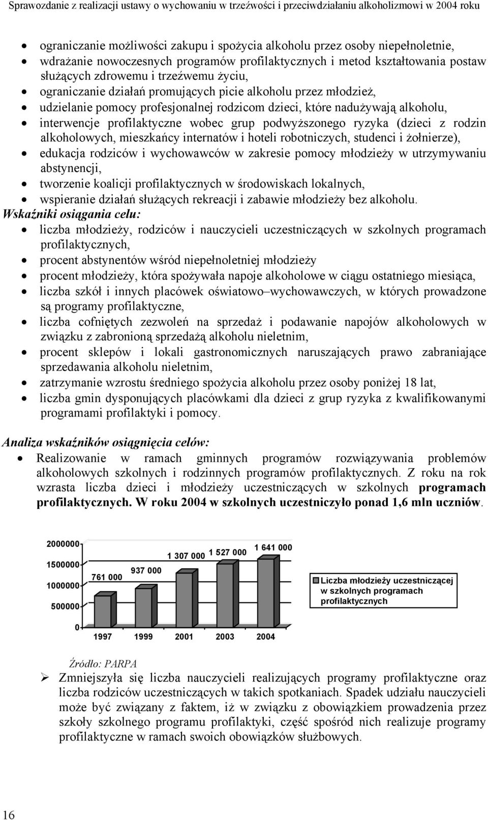 profesjonalnej rodzicom dzieci, które nadużywają alkoholu, interwencje profilaktyczne wobec grup podwyższonego ryzyka (dzieci z rodzin alkoholowych, mieszkańcy internatów i hoteli robotniczych,