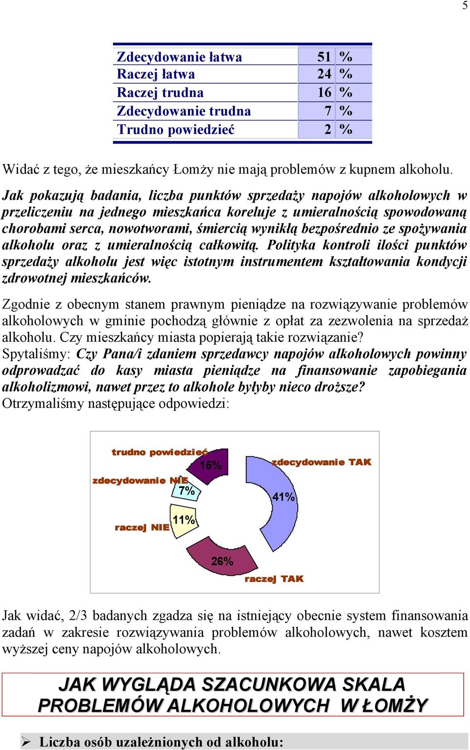 bezpośrednio ze spożywania alkoholu oraz z umieralnością całkowitą. Polityka kontroli ilości punktów sprzedaży alkoholu jest więc istotnym instrumentem kształtowania kondycji zdrowotnej mieszkańców.