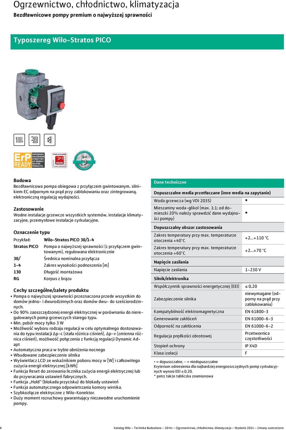 Oznaczenie typu Przykład: Wilo-Stratos PICO 3/- Stratos PICO Pompa o najwyższej sprawności (z przyłączem gwintowanym), regulowana elektronicznie 3/ Średnica nominalna przyłącza - Zakres wysokości