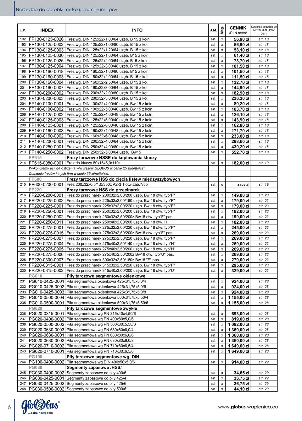 18 195 FP130-0125-0030 Frez wg. DIN 125x22x1,60/64 uz b. B15 z kołn. szt. x 61,40 zł str. 18 196 FP130-0125-0025 Frez wg. DIN 125x22x2,00/64 uz b. B15 z kołn. szt. x 73,70 zł str.