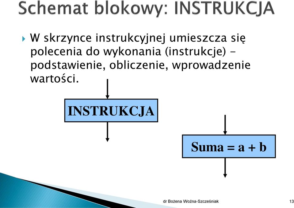 podstawienie, obliczenie, wprowadzenie