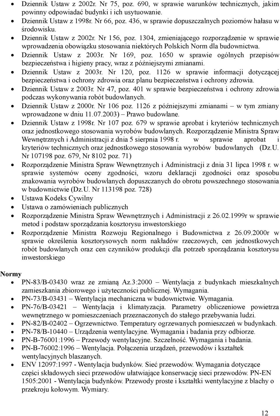 1304, zmieniającego rozporządzenie w sprawie wprowadzenia obowiązku stosowania niektórych Polskich Norm dla budownictwa. Dziennik Ustaw z 2003r. Nr 169, poz.