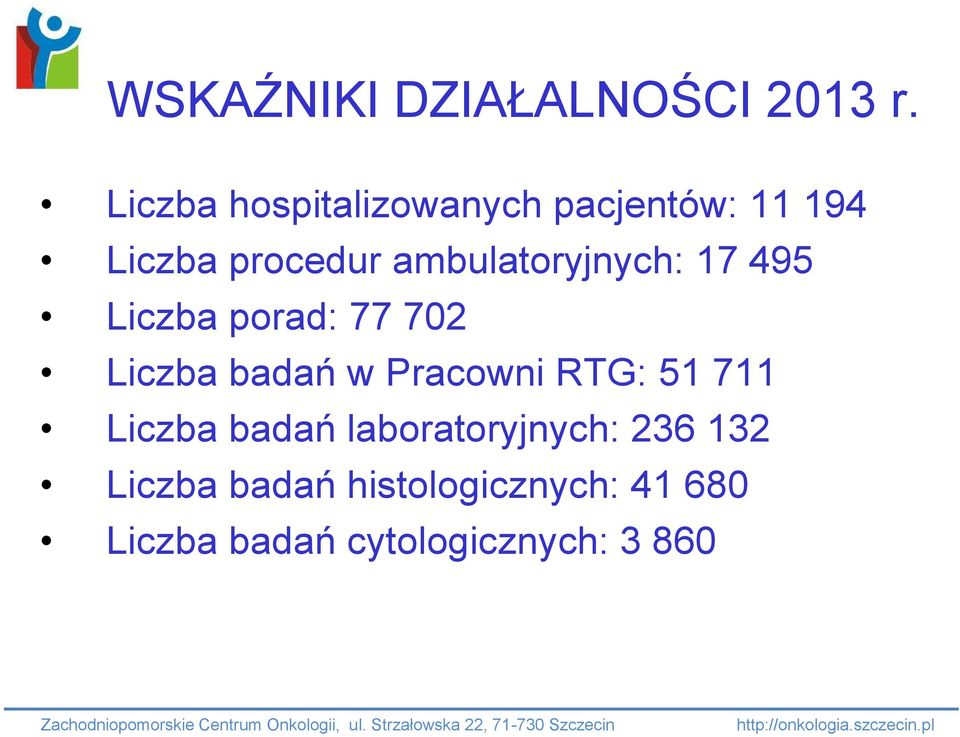 ambulatoryjnych: 17 495 Liczba porad: 77 702 Liczba badań w Pracowni