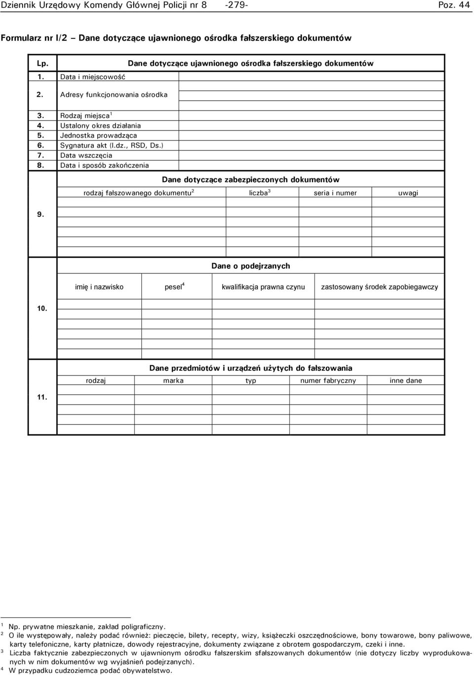 Data i sposób zakończenia Dane dotyczące zabezpieczonych dokumentów rodzaj fałszowanego dokumentu 2 4 liczba 3 5 seria i numer uwagi 9.