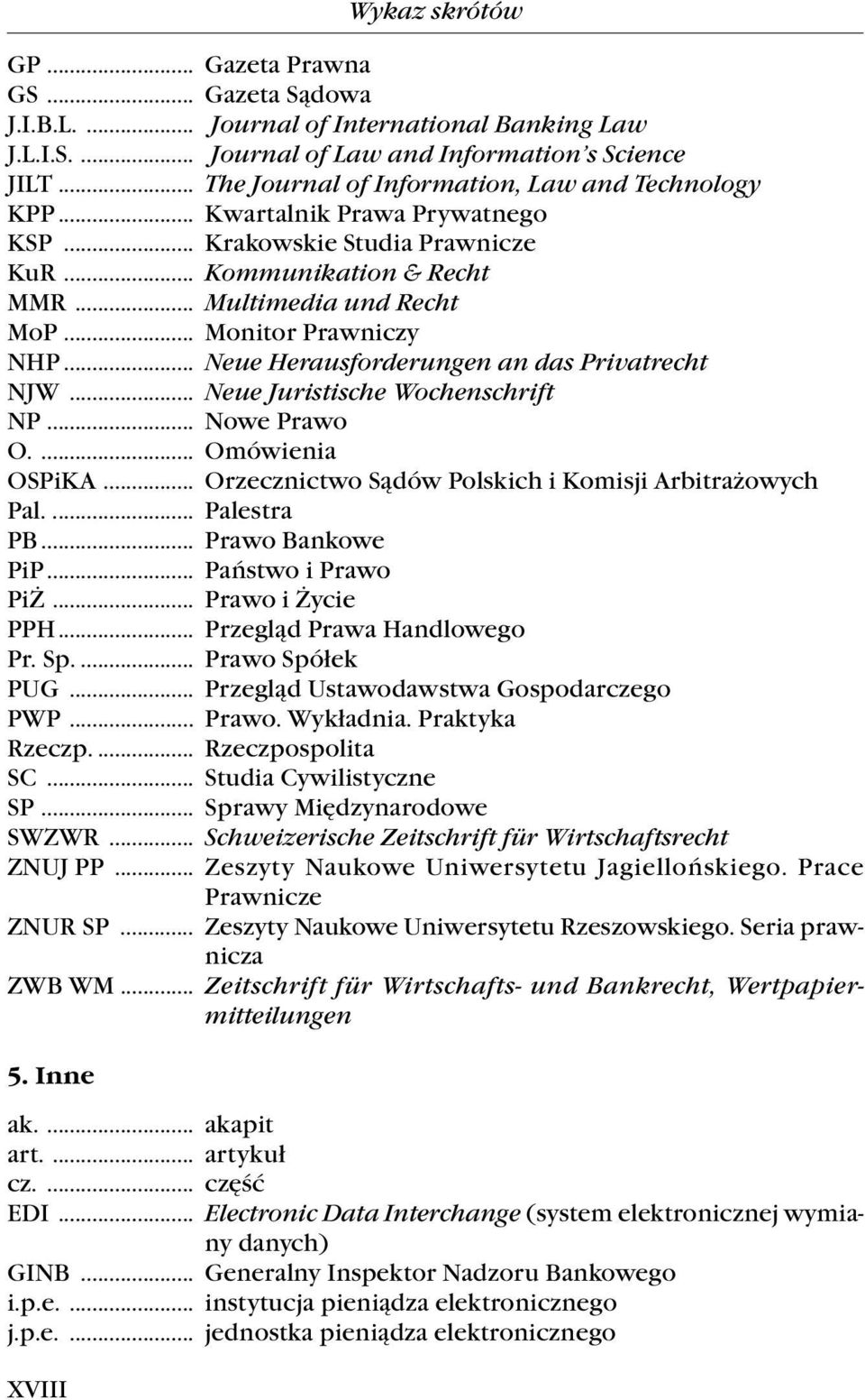 .. Monitor Prawniczy NHP... Neue Herausforderungen an das Privatrecht NJW... Neue Juristische Wochenschrift NP... Nowe Prawo O.... Omówienia OSPiKA.