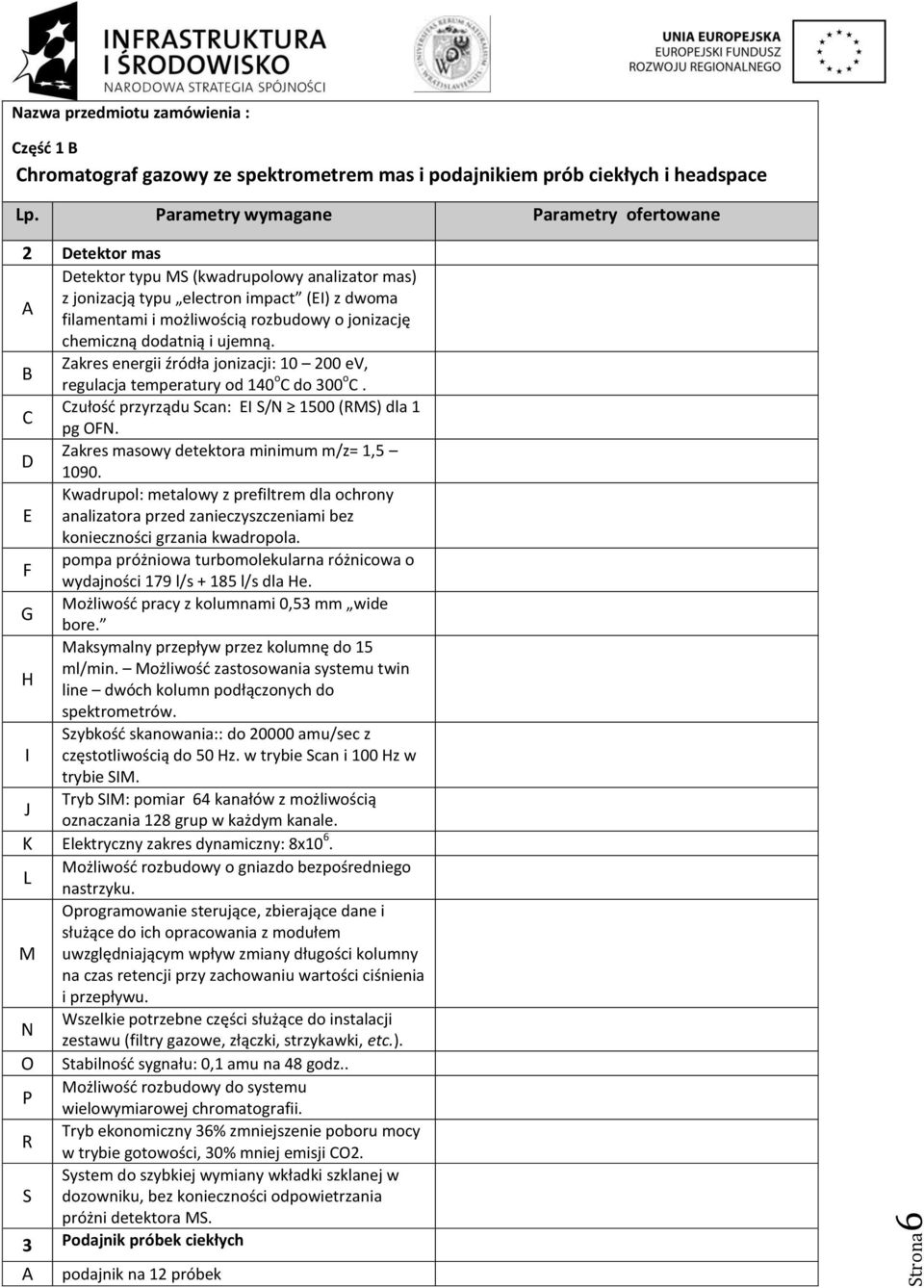 zułość przyrządu Scan: S/N 1500 (RMS) dla 1 pg ON. Zakres masowy detektora minimum m/z= 1,5 1090.